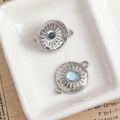 Silver alloy connector with light blue stone and sunburst relief for DIY jewelry - Silver Sunburst Connector with Light Blue Gemstone (16#)