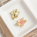 Kirschblüten-Anhänger aus Emaille in Pink mit Vergoldung und Perlendetail - Rosa-Weiße Sakura mit Perle Strass (17#)