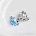 Mond und Hase Anhänger aus Silber mit blauem Glitzer-Harz für DIY-Schmuckherstellung - Silberne Basis Blau Glitzermond mit Hase (18#)