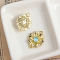 Golden alloy flower pendant with blue cat eye stone for DIY jewelry making - Gold Wave Flower Connector with Light Blue Opal (17#)