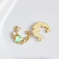 Goldener Mondsichel-Anhänger mit hellgrünem Stern-Edelstein und Perlen für DIY-Schmuck - 21# (Hellgrün Stern Mond mit Strass Perle Gold)