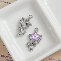 Star-shaped DIY pendant in silver alloy with pink crystal and pearl accents - Pink Star Crystal Design (19#)