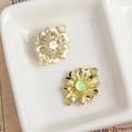 Golden alloy flower pendant with green resin center and double loops for DIY jewelry making - Gold Wave Flower Connector with Light Green Gemstone (19#)