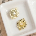 Golden flower charm connector with double holes for DIY jewelry making and bracelets - Gold Wave Flower Connector with Multicolor Stones (20#)