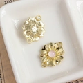 Golden flower jewelry link charm with pink bead inlay and dual hanging loops for DIY - Gold Wave Flower Connector with Pink Gemstone (21#)