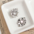 Silver flower DIY jewelry connector with pink enamel center and dual hanging loops - Silver Wave Flower Connector with Pink Gemstone (22#)