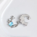 Silberner Mondanhänger mit hellblauem Stern-Kristall und Perlen für DIY-Schmuck - 25# (Hellblau Sternstein Mond mit Strass Perle Silber)