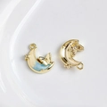 Mond-Anhänger aus Goldlegierung mit Schmetterling und blauem Emaille für DIY-Schmuck - Goldener Mond mit Blau-Weißem Verlauf Schmetterling (24#)