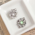 Silver flower DIY charm with light green gem for jewelry making with front and back view - Silver Wave Flower Connector with Light Green Gemstone (23#)