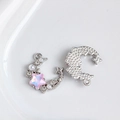 Mondanhänger aus Silberlegierung mit rosa Sternstein und Strass für DIY-Schmuck - 26# (Rosa Mond Stern mit Strass Perle Silber)
