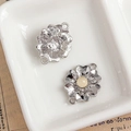 Silver flower jewelry connectors with cream beads and double loops for DIY bracelets - Silver Wave Flower Connector with Cream Bead (24#)