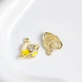 Goldener Mondsichel Anhänger Set mit gelber Emaille und klarem Kristall Strassstein - 27# (Gelber Planet Mond mit Strass Gold)
