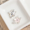 Anhänger Kirschblüte aus Emaille in Rosa mit Kristall für DIY Schmuckherstellung - Rosa Silberne Basis Sakura mit Strass (26#)