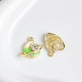 Goldener Mondsichel-Anhänger mit grünem Emaille und Leopardenkopf für DIY-Schmuck - 29# (Grüner Planet Mond mit Strass Gold)