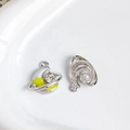 Silberner Mondsichel- und Planetenanhänger mit weißen Kristallen und gelber Emaille für DIY - 32# (Gelb Weiß Planet Mond mit Strass Silber)