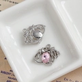 Silver star and moon pendant with pink oval crystal and white zircon accents - Pink Star Moon Hollow Design (29#)
