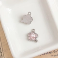 Rosa Blumenanhänger mit Silberrand und Kristall für DIY-Schmuckherstellung - Rosa Silberne Basis Blume mit Strass (31#)