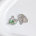 Silberner Mondanhänger mit grünem Emaille und Zirkon für DIY-Schmuckherstellung - 33# (Grüner Farbverlauf Planet Mond mit Strass Silber)