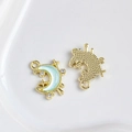 Goldener Mondanhänger mit grüner Emaille und Strasssteinen für DIY Schmuckbau - Goldener Mond mit Hellgrün und Strass Sternenstrahl (32#)