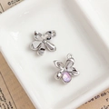 Silver flower pendant with purple gemstone and hanging loop for DIY jewelry making - Silver Flower Pendant with Purple Teardrop Stone (30#)