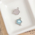 Hellblauer Blumenanhänger mit Harzblättern und Diamantakzent für DIY-Schmuckstücke - Blaue Silberne Basis Blume mit Strass (32#)
