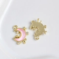 Goldener Legierung-Mondanhänger mit rosa Emaille und glänzenden Strasssteinen für DIY-Schmuck - Goldener Mond mit Rosa und Strass Sternenstrahl (33#)