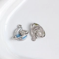 Silberner Mondanhänger mit Kristalleinlage und blauem Glitzer für DIY-Schmuck - 35# (Hellblau Planet Mond mit Strass Silber)
