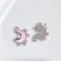Rosafarbener Mondanhänger mit silberner Basis und Glitzersteinen für DIY Schmuck - Silberner Mond mit Rosa und Strass Sternenstrahl (34#)