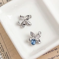 Floral alloy charms with blue crystal inlay for DIY jewelry making in silver finish - Silver Flower Pendant with Blue Teardrop Stone (32#)