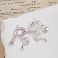Silver jellyfish pendant charm with pink zircon inlay and intricate metal mesh back - Jellyfish Style / Pink Jellyfish Pendant (1# Bright Silver)