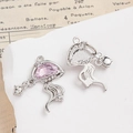 Silver jellyfish pendant with pink crystal and white zircons for DIY jewelry making - Jellyfish Style / Light Pink Jellyfish Pendant (4# White K)