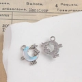 Blue crescent moon and star alloy charm with sparkling zircon inlay for DIY jewelry - Light Blue Moon Pendant (7# White K)