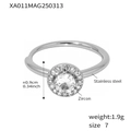 Silver stainless steel ring with 5A zircon halo and size 7 specification details - US 7 / Steel