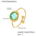 18k vergoldeter Edelstahlring mit 1,2 cm grünem tschechischem Glasstein-Inlay - Runder Stil / Gold Hellgrüner Glasstein (TXA275)