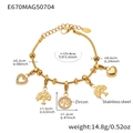 Detalle de pulsera de acero inoxidable chapada en oro de 18K con dijes de árbol y corazón - 15+4cm / Pulsera de Árbol de la Vida DIY Dorada (E670)