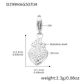 Colgante de corazón en acero inoxidable plateado con pavé de circonitas y cierre de langosta - Colgante de Corazón (D299) / Colgante Solo (Sin Cadena) Acero (D299)