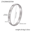 Silver stainless steel open bangle with 5A zircon clover accents and 6.0cm inner diameter - Silver Clover Style (Z163)