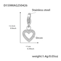 Colgante de corazón en acero inoxidable con circonitas y cierre de langosta - Colgante Zirconia Corazón Hueco (D159) / Colgante de Corazón Hueco de Circonita Color Acero