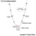 Silver stainless steel heart necklace with faceted pink blue green glass stones - Mixed Colors Heart / 42+5cm / Steel