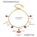 Detail of gold stainless steel bracelet with red beads and zircon Christmas tree charm - Garnet Christmas Element Bracelet (TXE191)