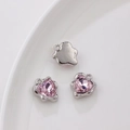 Tre ciondoli a cuore in zircone rosa con cornice argentata per creazione gioielli fai da te - Prezzo al pezzo / Cuore Rosa (Base Argentata)