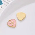 Roze emaille hart hanger met gouden strik en geborstelde textuur voor DIY sieraden - Goudgerand Roze Strik Hart (3#)