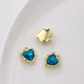 Ciondolo a cuore in zircone blu con cornice dorata per creazione di gioielli fai-da-te - Prezzo al pezzo / Cuore Blu (Base Dorata)