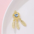 Golden dreamcatcher pendant with blue heart crystal for Y2K jewelry DIY projects - Dreamcatcher Feather (Price per Unit) / Gold with Blue Rhinestone