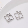 Paar onregelmatige vierkante metalen bedels in zilveren afwerking voor sieraden - Zilveren Asymmetrische Raster Vierkante Stijl (4#)