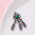 Gunmetal dreamcatcher charm with green heart crystal and three feather pendants - Dreamcatcher Feather (Price per Unit) / Gun Black with Green Rhinestone