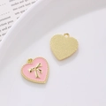 Pendentif cœur en émail rose avec nœud doré pour la création de bijoux et bracelets - Cœur à Nœud Rose Bordé d'Or V2 (5#)