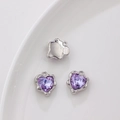 Silver-tone heart-shaped pendant with purple zircon and petal-shaped metal base - Single Piece Price / Purple Heart (Silver Base)
