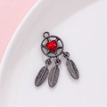 Y2K dreamcatcher heart pendant in gun black alloy with red crystal and feather charms - Dreamcatcher Feather (Price per Unit) / Gun Black with Red Rhinestone