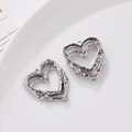 Pair of silver irregular lava heart charms with white zircon accents for DIY jewelry - Silver Rhinestone Lava Texture Heart Style (6#)